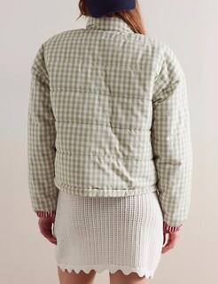 Foto 4 | Chaqueta Yimoon Para Mujer, Corta, Acolchada, Acolchada, A Cuadros, Color Verde - Venta Internacional.