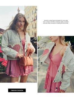Foto 5 | Chaqueta Yimoon Para Mujer, Corta, Acolchada, Acolchada, A Cuadros, Color Verde - Venta Internacional.