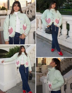 Foto 6 | Chaqueta Yimoon Para Mujer, Corta, Acolchada, Acolchada, A Cuadros, Color Verde - Venta Internacional.