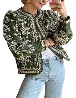 Foto 1 | Chaqueta Acolchada Yimoon Ligera Con Estampado Floral Para Mujer, Color Verde - Venta Internacional.