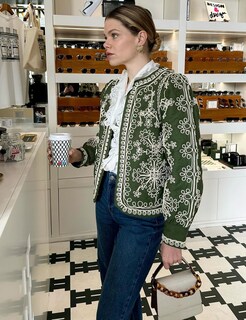 Foto 2 | Chaqueta Acolchada Yimoon Ligera Con Estampado Floral Para Mujer, Color Verde - Venta Internacional.