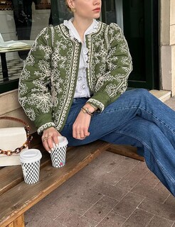 Foto 3 | Chaqueta Acolchada Yimoon Ligera Con Estampado Floral Para Mujer, Color Verde - Venta Internacional.
