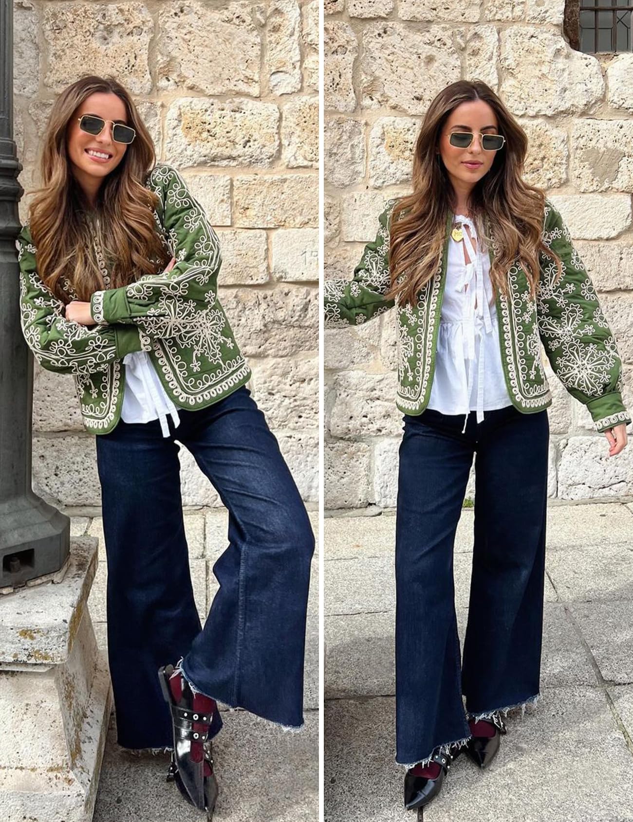 Foto 5 pulgar | Chaqueta Acolchada Yimoon Ligera Con Estampado Floral Para Mujer, Color Verde - Venta Internacional.