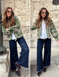 Foto 4 | Chaqueta Acolchada Yimoon Ligera Con Estampado Floral Para Mujer, Color Verde - Venta Internacional.