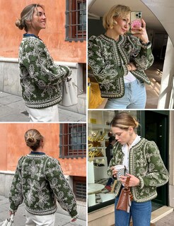 Foto 5 | Chaqueta Acolchada Yimoon Ligera Con Estampado Floral Para Mujer, Color Verde - Venta Internacional.
