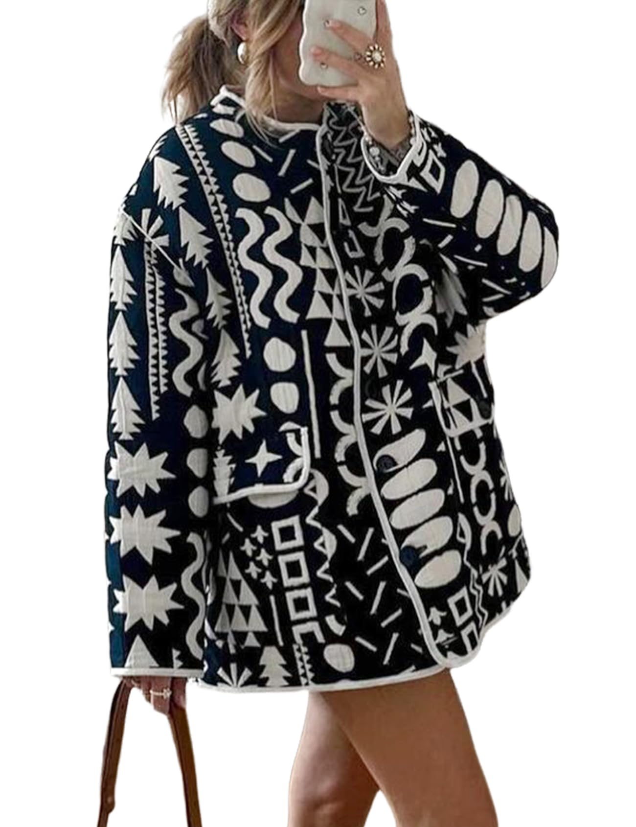 Foto 2 pulgar | Chaqueta Yimoon Acolchada Para Mujer, Ligera, Floral, Azul Marino - Venta Internacional.