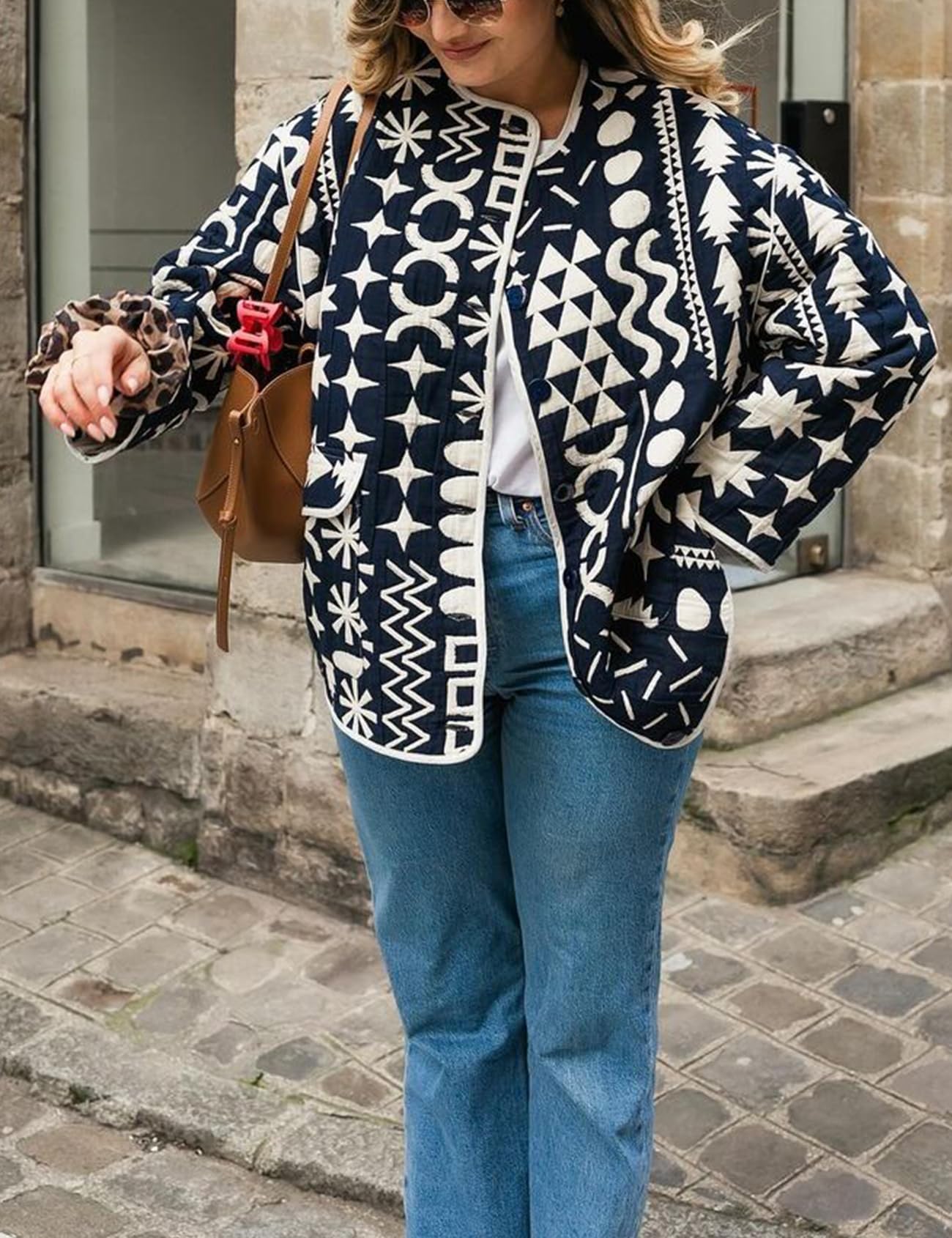Foto 4 pulgar | Chaqueta Yimoon Acolchada Para Mujer, Ligera, Floral, Azul Marino - Venta Internacional.