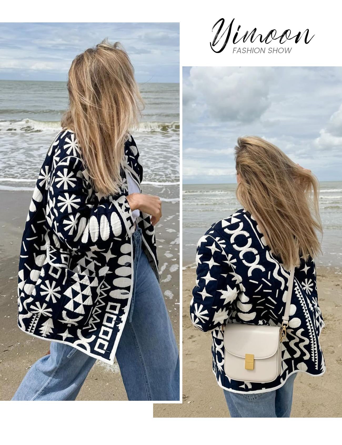 Foto 5 pulgar | Chaqueta Yimoon Acolchada Para Mujer, Ligera, Floral, Azul Marino - Venta Internacional.