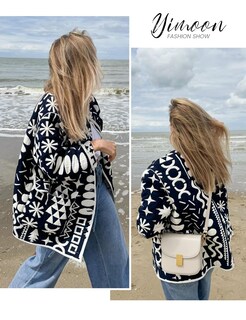 Foto 4 | Chaqueta Yimoon Acolchada Para Mujer, Ligera, Floral, Azul Marino - Venta Internacional.