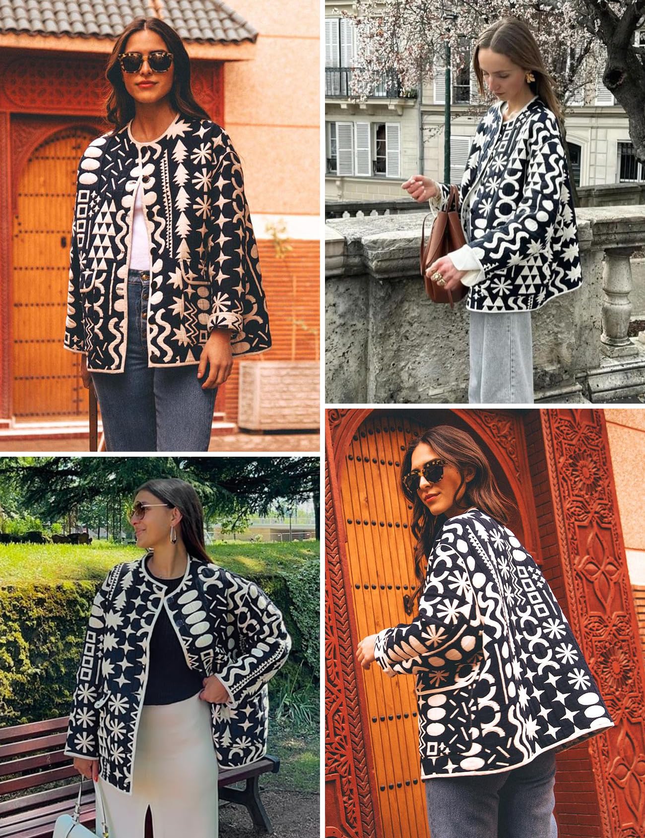 Foto 6 pulgar | Chaqueta Yimoon Acolchada Para Mujer, Ligera, Floral, Azul Marino - Venta Internacional.