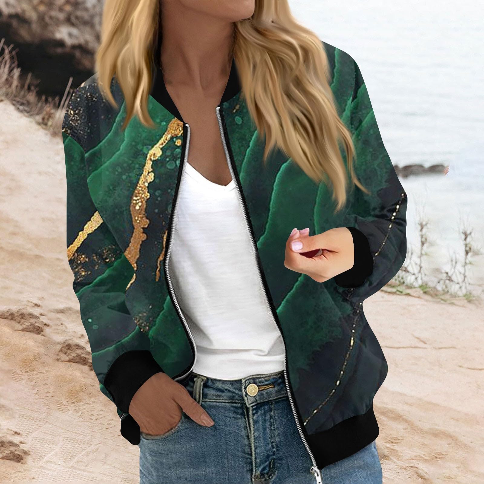 Foto 3 pulgar | Chaqueta Bomber Cotecram Prime Para Mujer, Forro Polar Grueso, Color Verde Xxl - Venta Internacional.