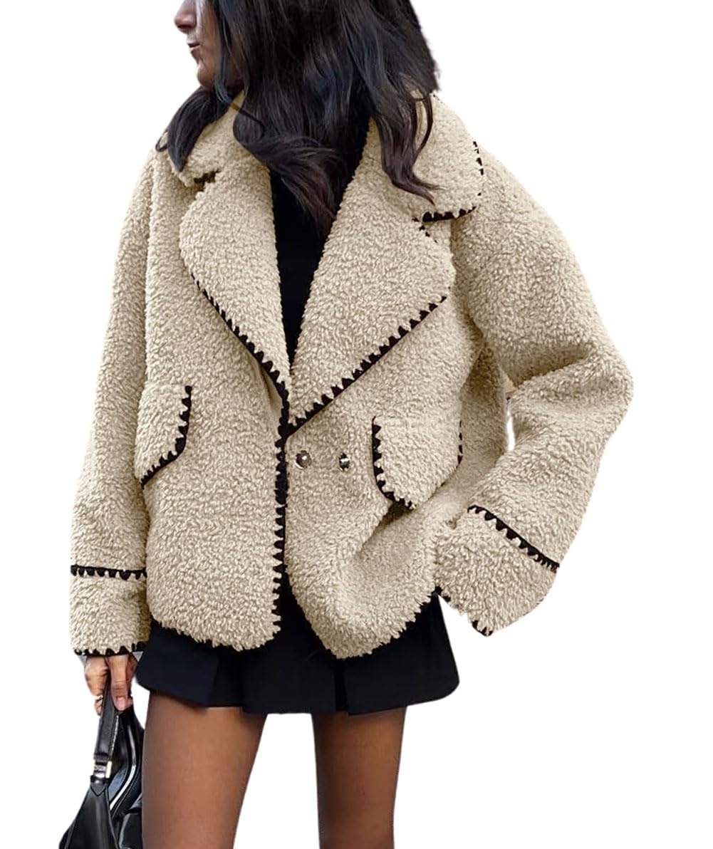 Foto 2 pulgar | Chaqueta Chouyatou De Piel Sintética Sherpa Bordada En Invierno Para Mujer - Venta Internacional.