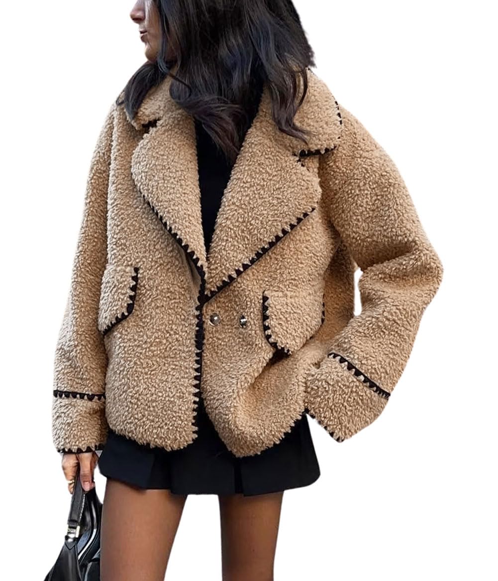 Foto 2 pulgar | Chaqueta Chouyatou De Piel Sintética Sherpa Bordada En Invierno Para Mujer - Venta Internacional.