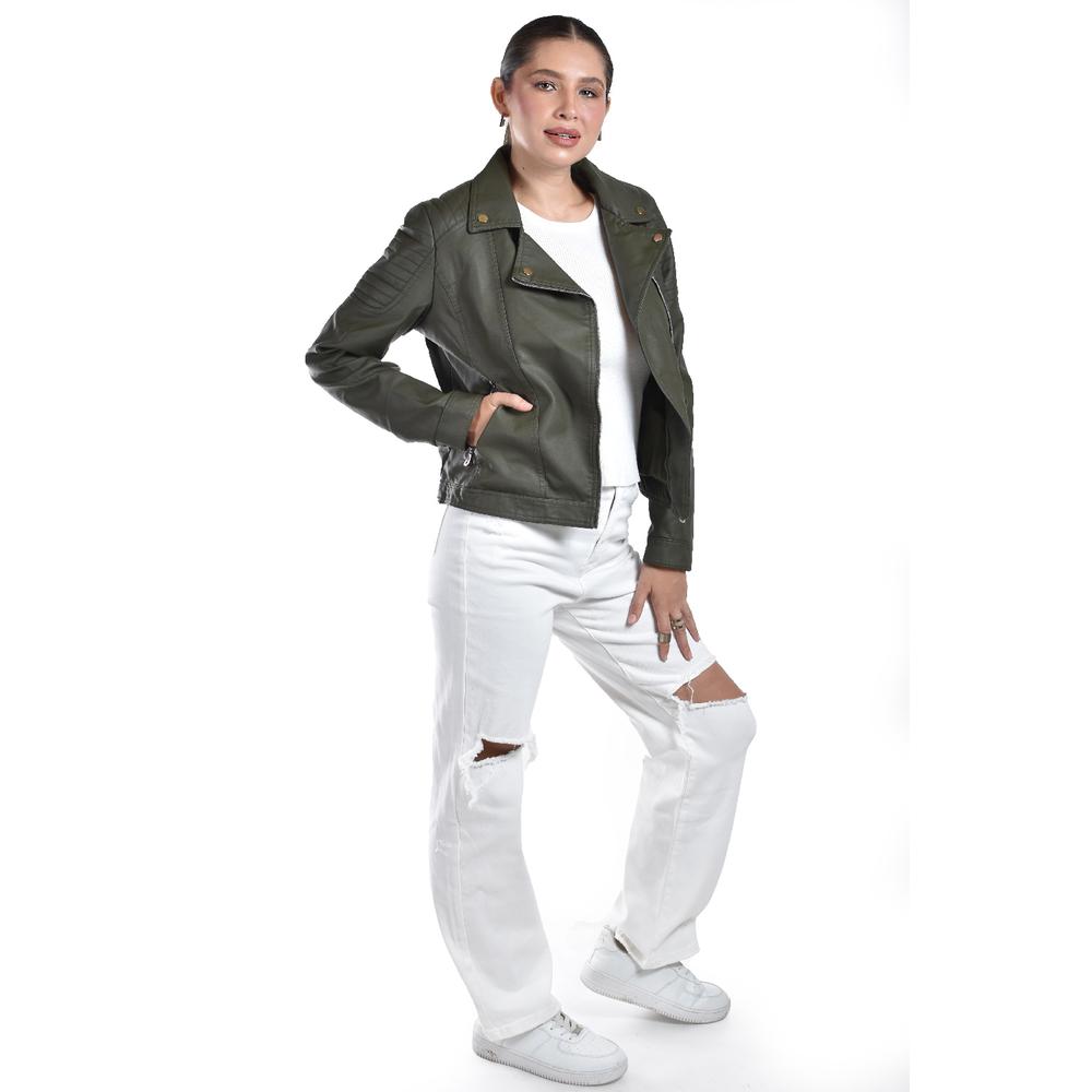 Foto 2 | Chamarra Estilo Biker Roman Fashion /juvenil, 7409 (verde) Verde Oscuro