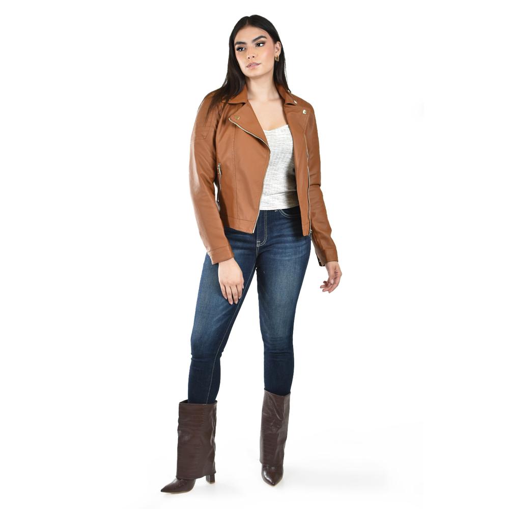 Foto 6 pulgar | Chamarra Estilo Biker Roman Fashion /juvenil  7409 (chedron) Cafe