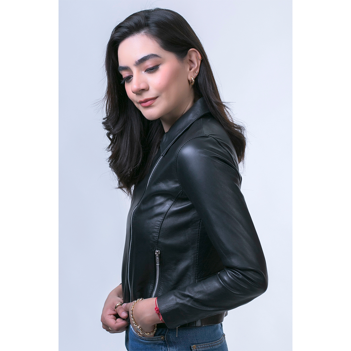 Foto 3 pulgar | Chamarra Biker Negra Castelli Slim Fit Piel Mujer Borrego