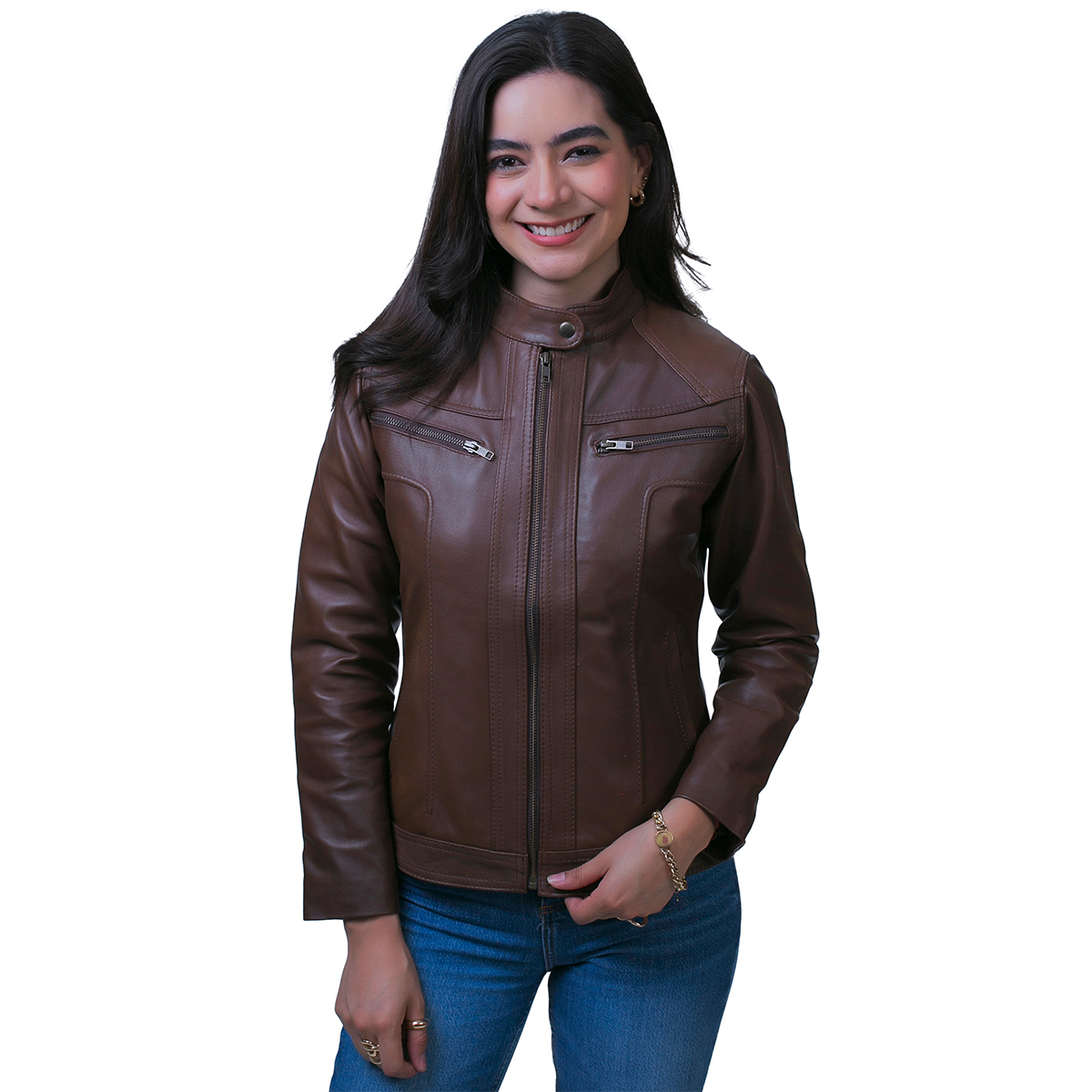 Foto 2 pulgar | Chamarra De Piel Mujer Castelli Slim Elegante Dama Cierres