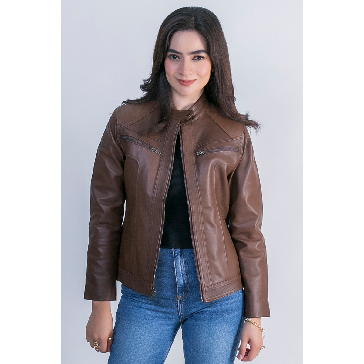 Foto 4 pulgar | Chamarra De Piel Mujer Castelli Slim Elegante Dama Cierres