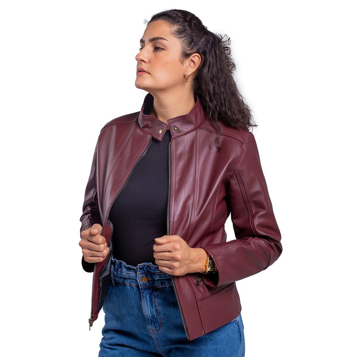 Foto 5 pulgar | Chamarra De Piel Mujer Castelli Cuello Mao Elegante Dama