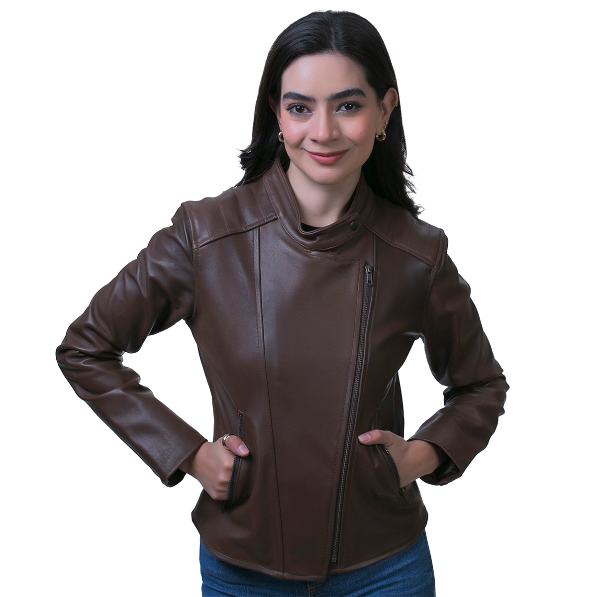 Foto 2 pulgar | Chamarra De Piel Castelli Biker Mujer Slim Cuello Redondo