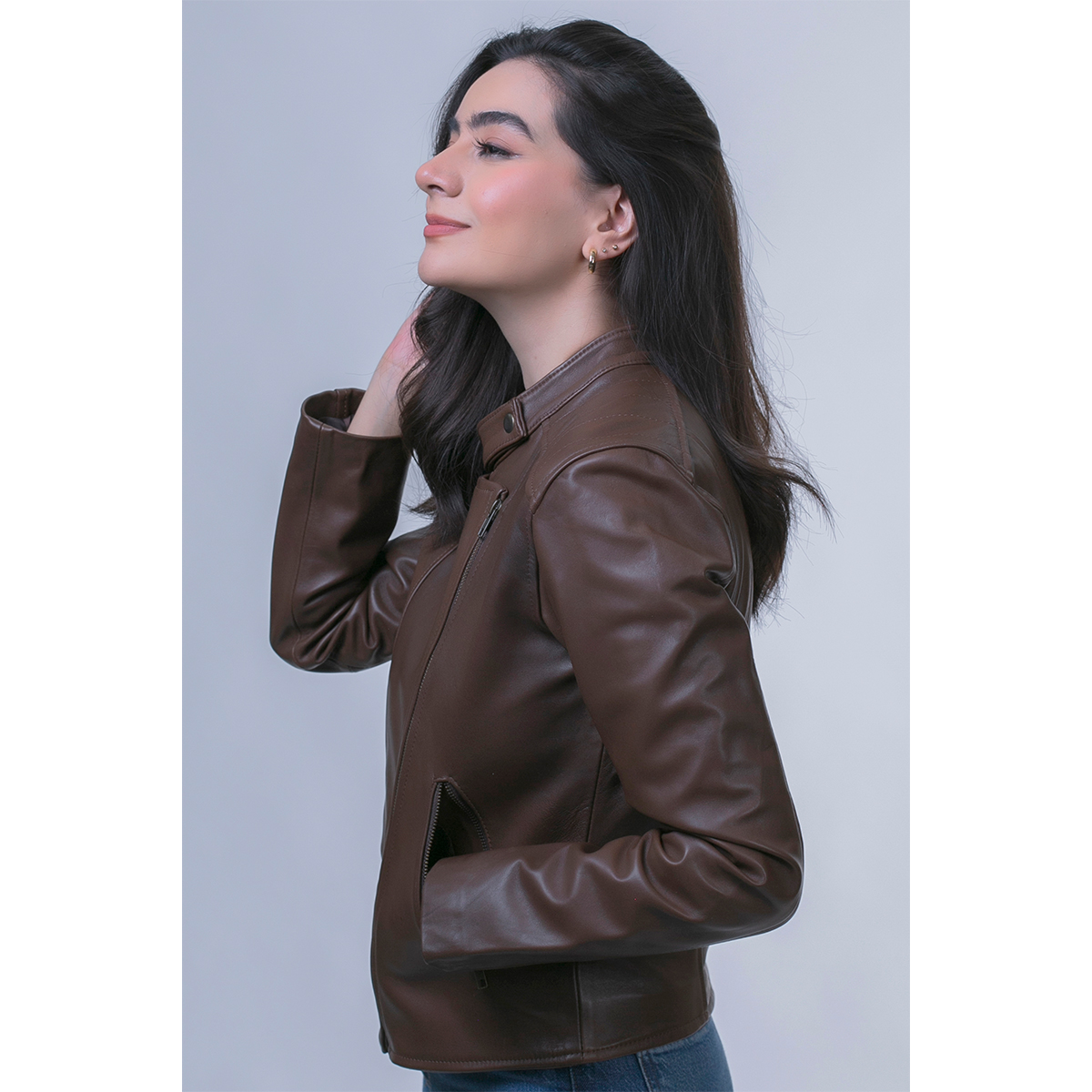 Foto 3 pulgar | Chamarra De Piel Castelli Biker Mujer Slim Cuello Redondo