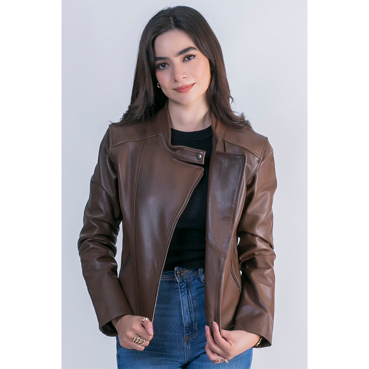 Foto 4 pulgar | Chamarra De Piel Castelli Biker Mujer Slim Cuello Redondo