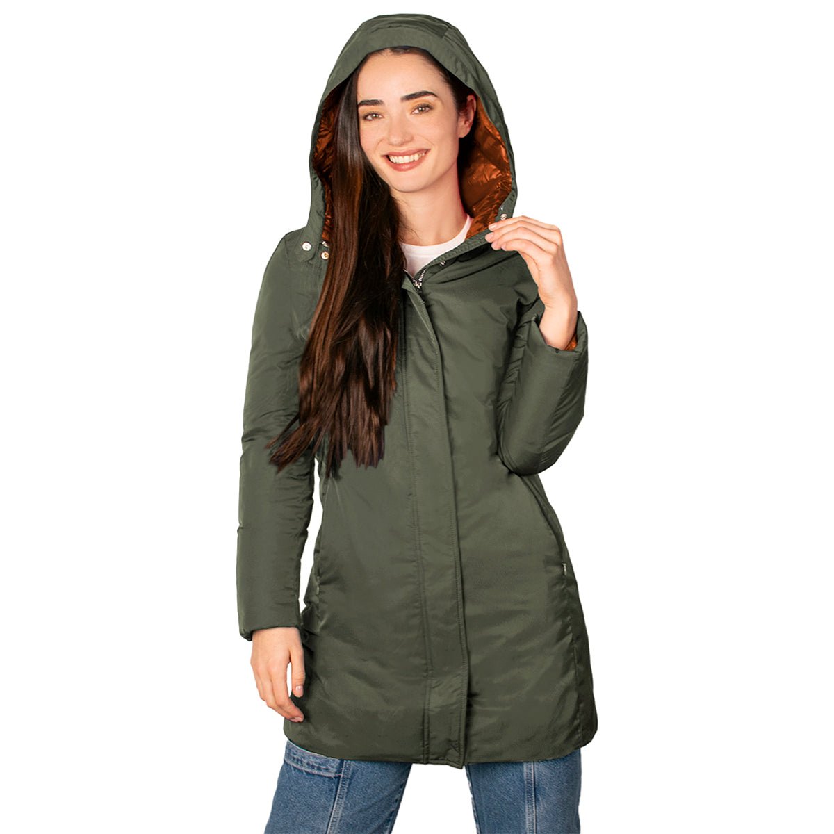 Foto 3 | Chamarra Para Mujer Acolchado En Contraste Con Gorro Fijo Greenlander