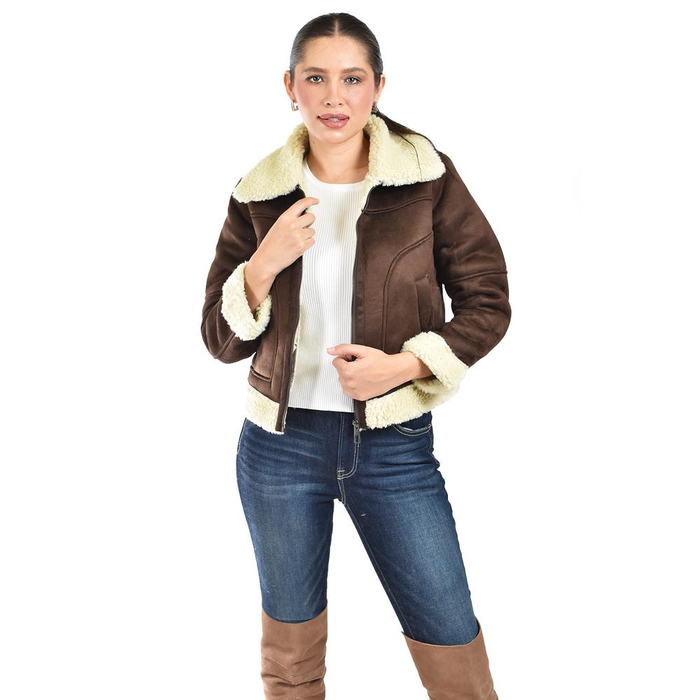 Chamarra Tipo Aviador Con Borrega Roman Fashion /juvenil  7524 (cafe) Cafe