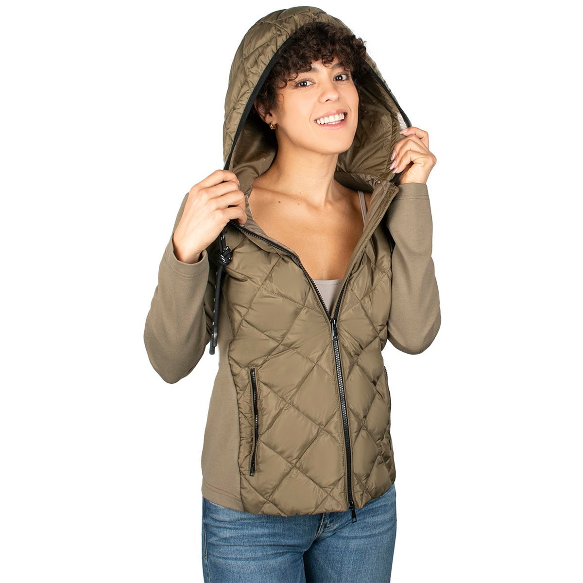 Foto 3 | Chamarra Greenlander Premium Capitonada De Rombos Con Gorro Para Mujer