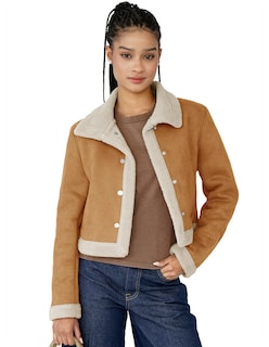 Foto 2 | Chamarra Mujer Invierno Cuello Interior Aborregado Gamuza Camel Roosevelt