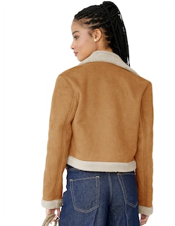 Foto 3 | Chamarra Mujer Invierno Cuello Interior Aborregado Gamuza Camel Roosevelt