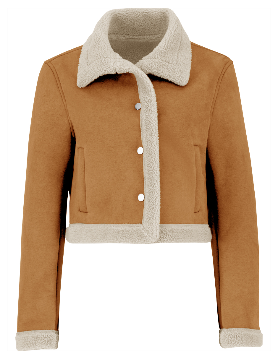 Foto 5 pulgar | Chamarra Mujer Invierno Cuello Interior Aborregado Gamuza Camel Roosevelt