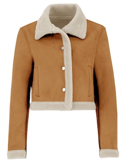 Foto 4 | Chamarra Mujer Invierno Cuello Interior Aborregado Gamuza Camel Roosevelt