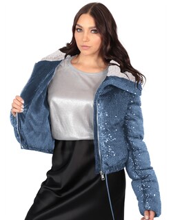 Foto 2 | Chamarra Brillosa Mujer Cintura Ajustable Azul Brillante Roosevelt A282