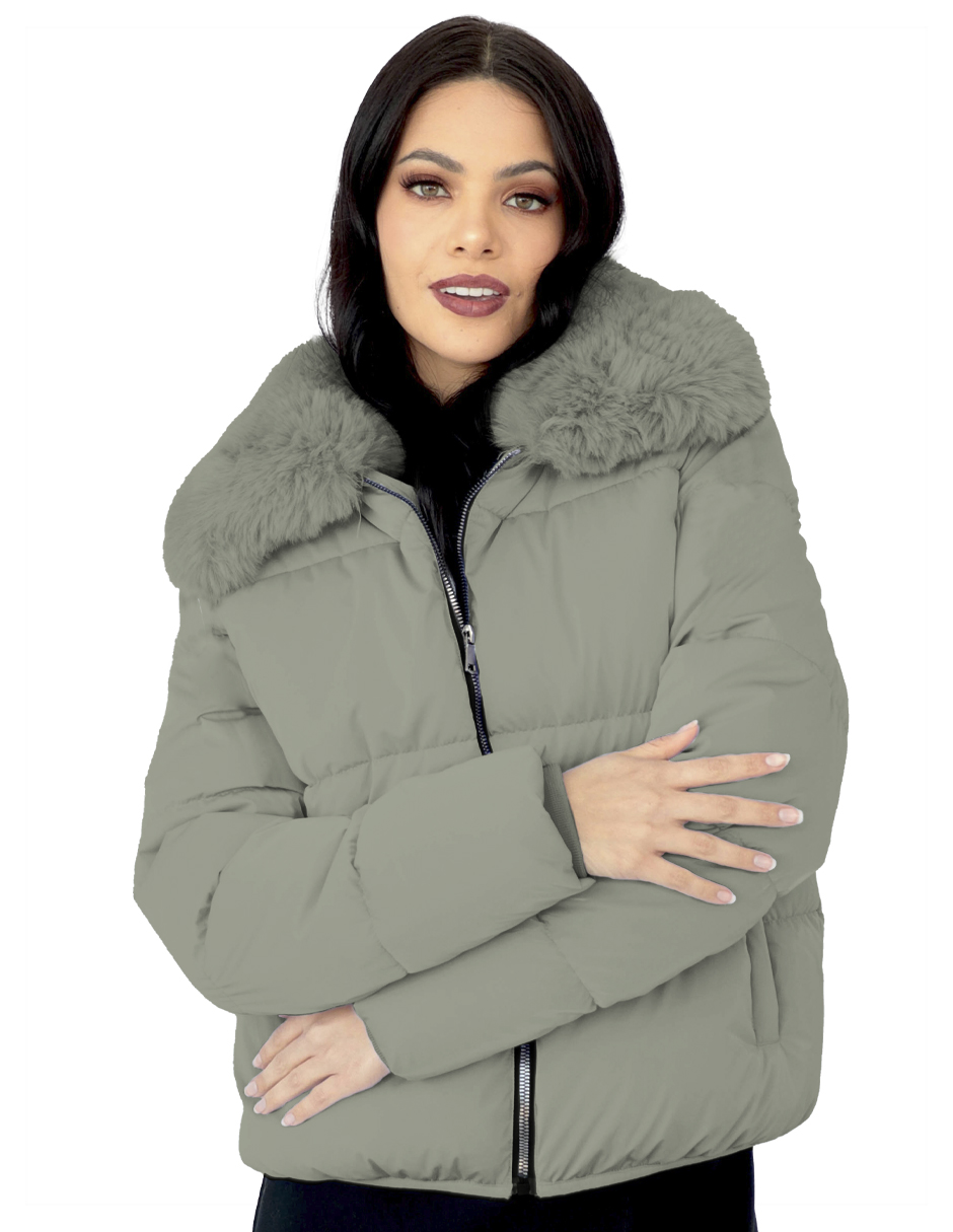 Foto 1 | Chamarra Mujer Cuello Con Peluche Acolchada Verde Olivo Roosevelt A273
