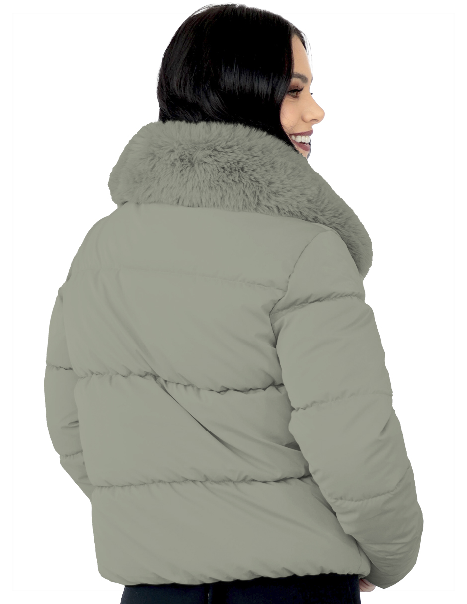 Foto 4 | Chamarra Mujer Cuello Con Peluche Acolchada Verde Olivo Roosevelt A273