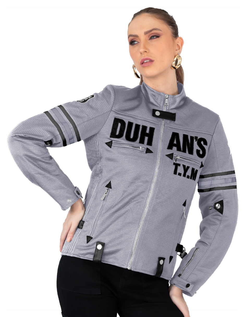Foto 2 pulgar | Chamarra Mujer Biker Con Proteccion Gris Roosevelt A317