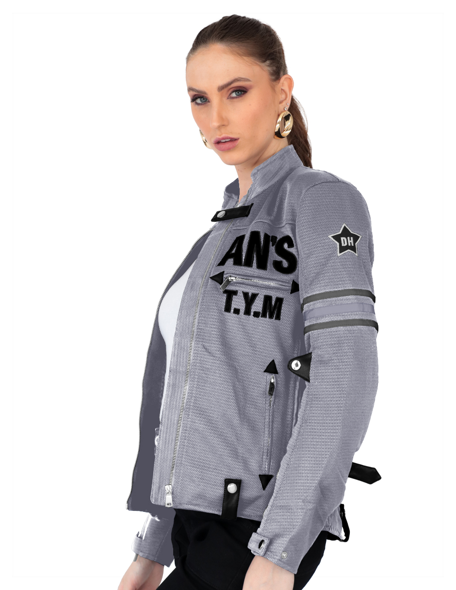 Foto 3 pulgar | Chamarra Mujer Biker Con Proteccion Gris Roosevelt A317