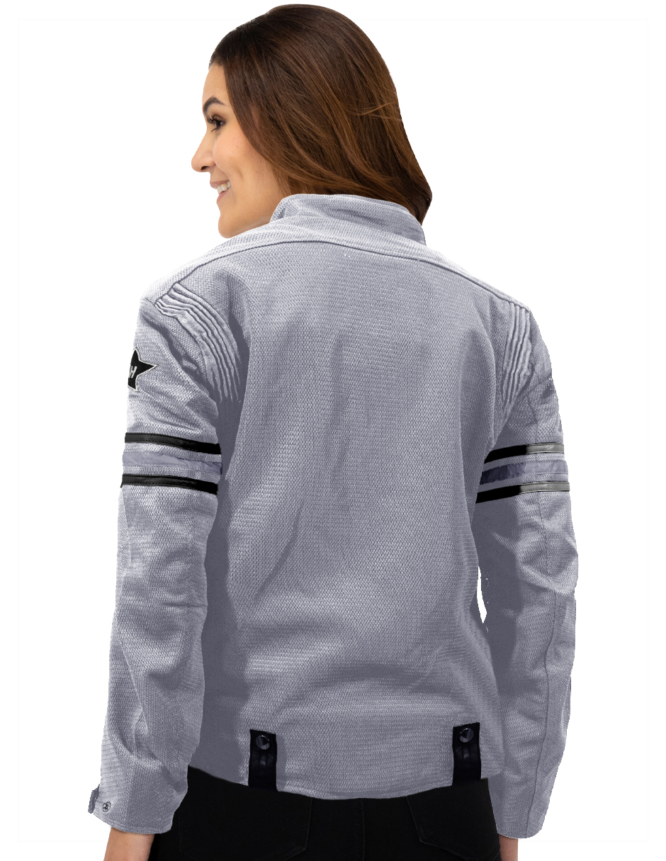 Foto 4 pulgar | Chamarra Mujer Biker Con Proteccion Gris Roosevelt A317