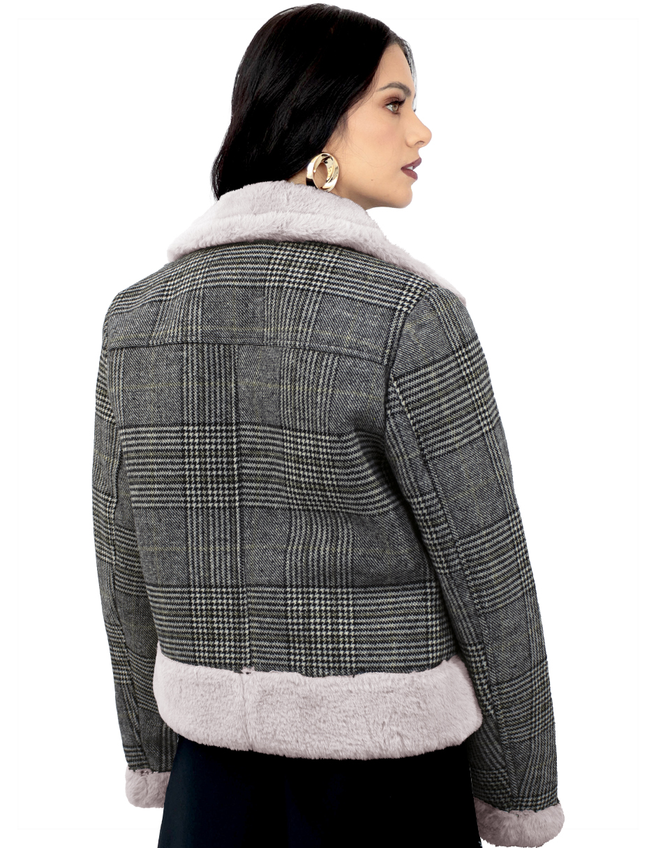 Foto 3 | Chamarra Vintage Glamur Mujer Afelpada Gris Obscuro Roosevelt A307