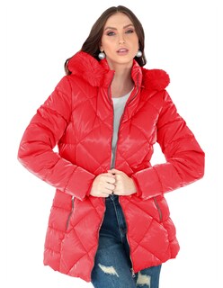 Foto 1 | Chamarra Cazadora Mujer Con Gorro Capitonada Rojo Roosevelt A267