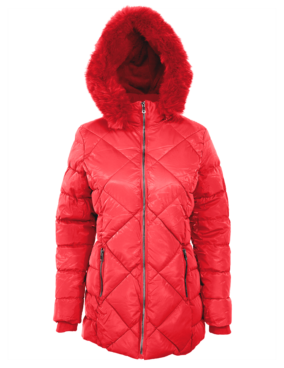 Foto 4 pulgar | Chamarra Cazadora Mujer Con Gorro Capitonada Rojo Roosevelt A267