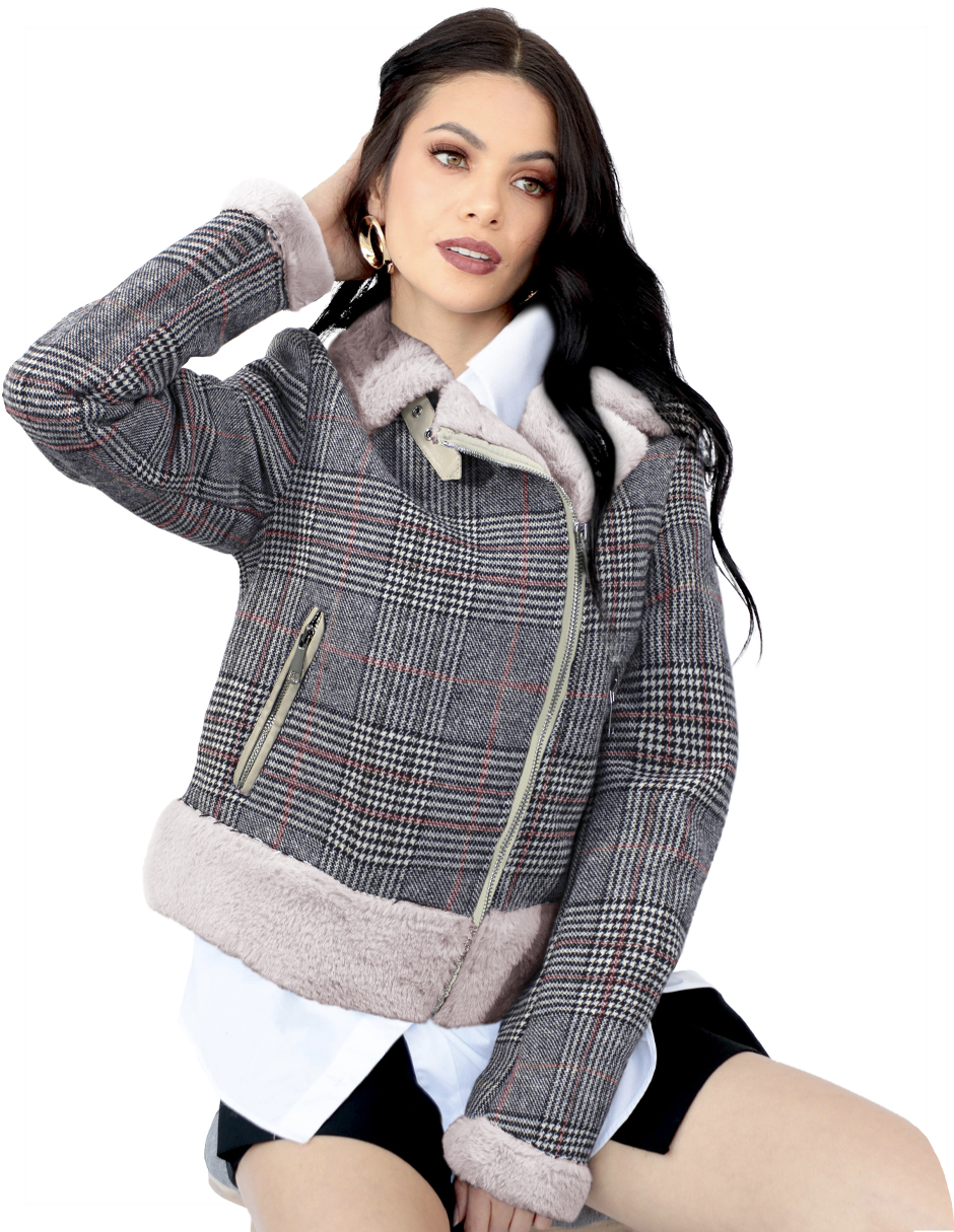 Chamarra Vintage Glamur Mujer Afelpada Gris Claro Roosevelt A307