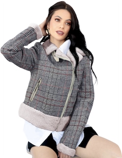 Foto 1 | Chamarra Vintage Glamur Mujer Afelpada Gris Claro Roosevelt A307