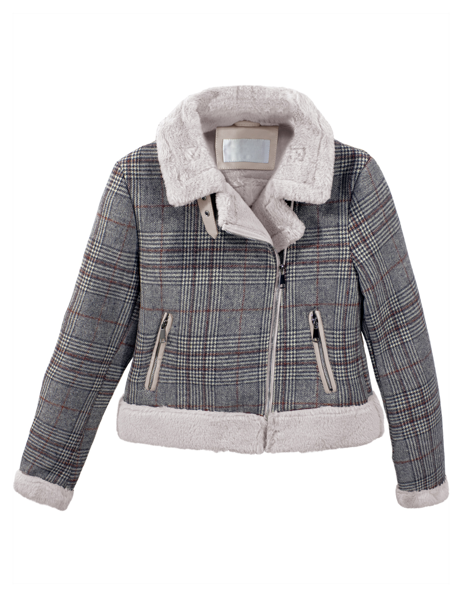 Foto 4 | Chamarra Vintage Glamur Mujer Afelpada Gris Claro Roosevelt A307