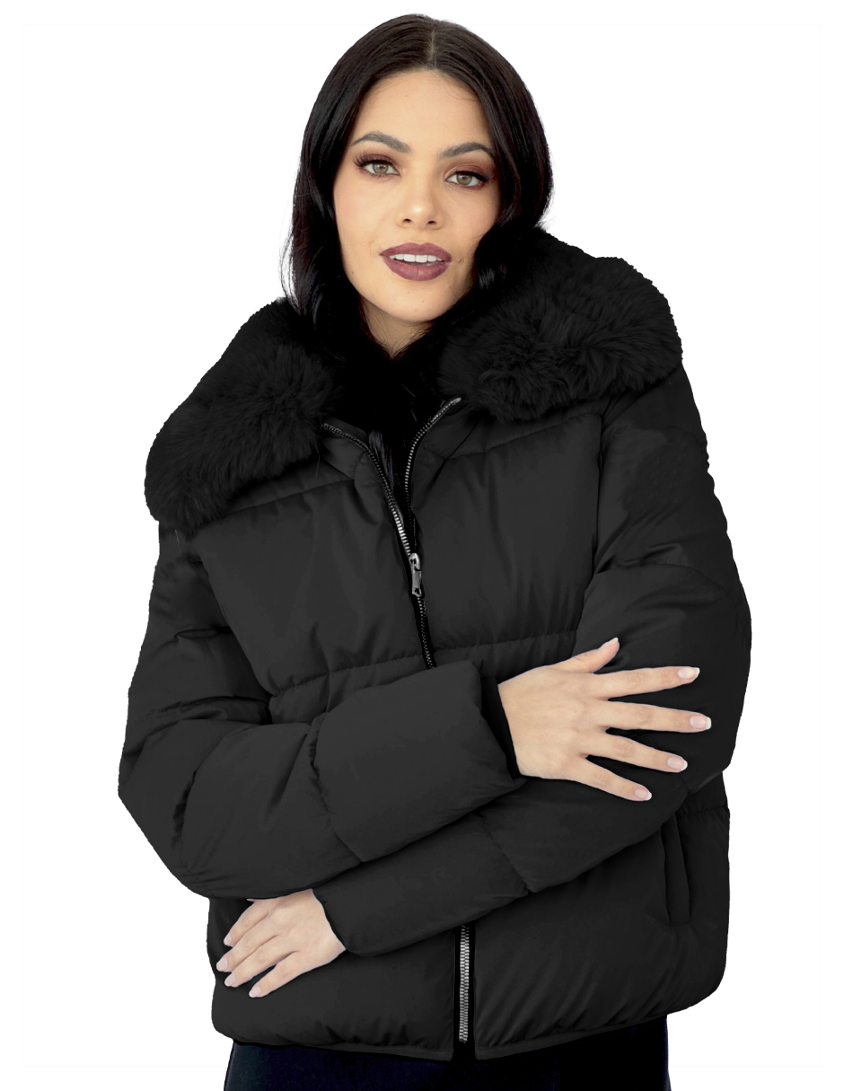 Foto 1 | Chamarra Mujer Cuello Con Peluche Acolchada Negro Roosevelt A273