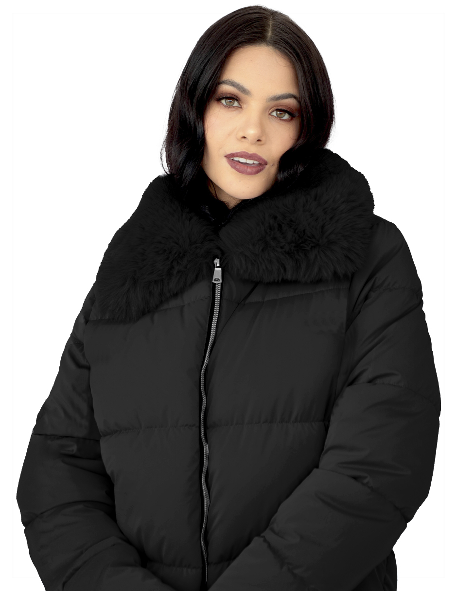 Foto 2 | Chamarra Mujer Cuello Con Peluche Acolchada Negro Roosevelt A273