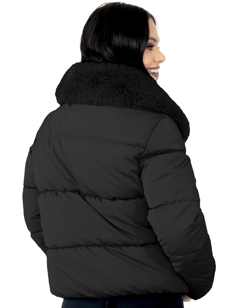 Foto 4 | Chamarra Mujer Cuello Con Peluche Acolchada Negro Roosevelt A273