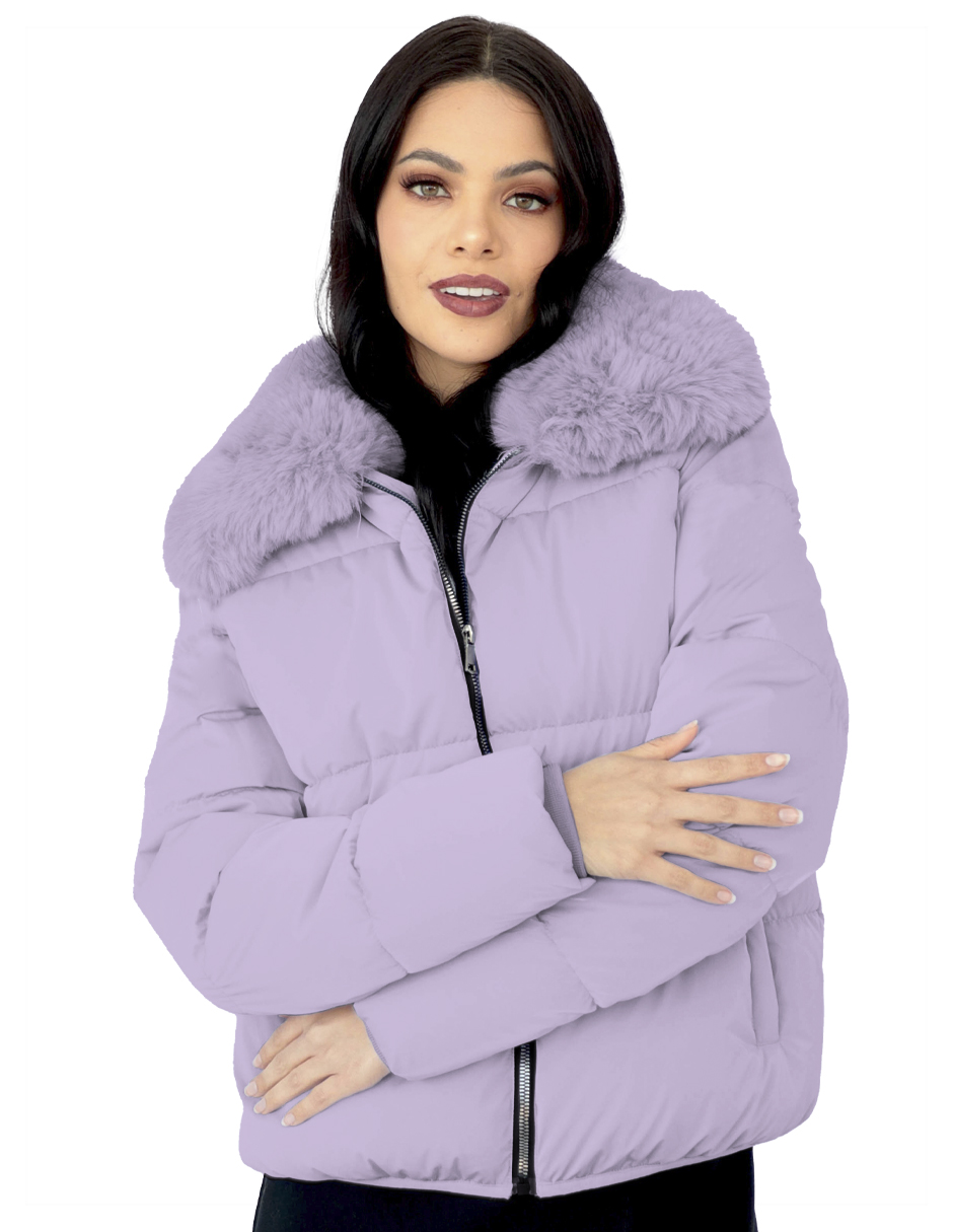 Foto 1 | Chamarra Mujer Cuello Con Peluche Acolchada Lila Roosevelt A273