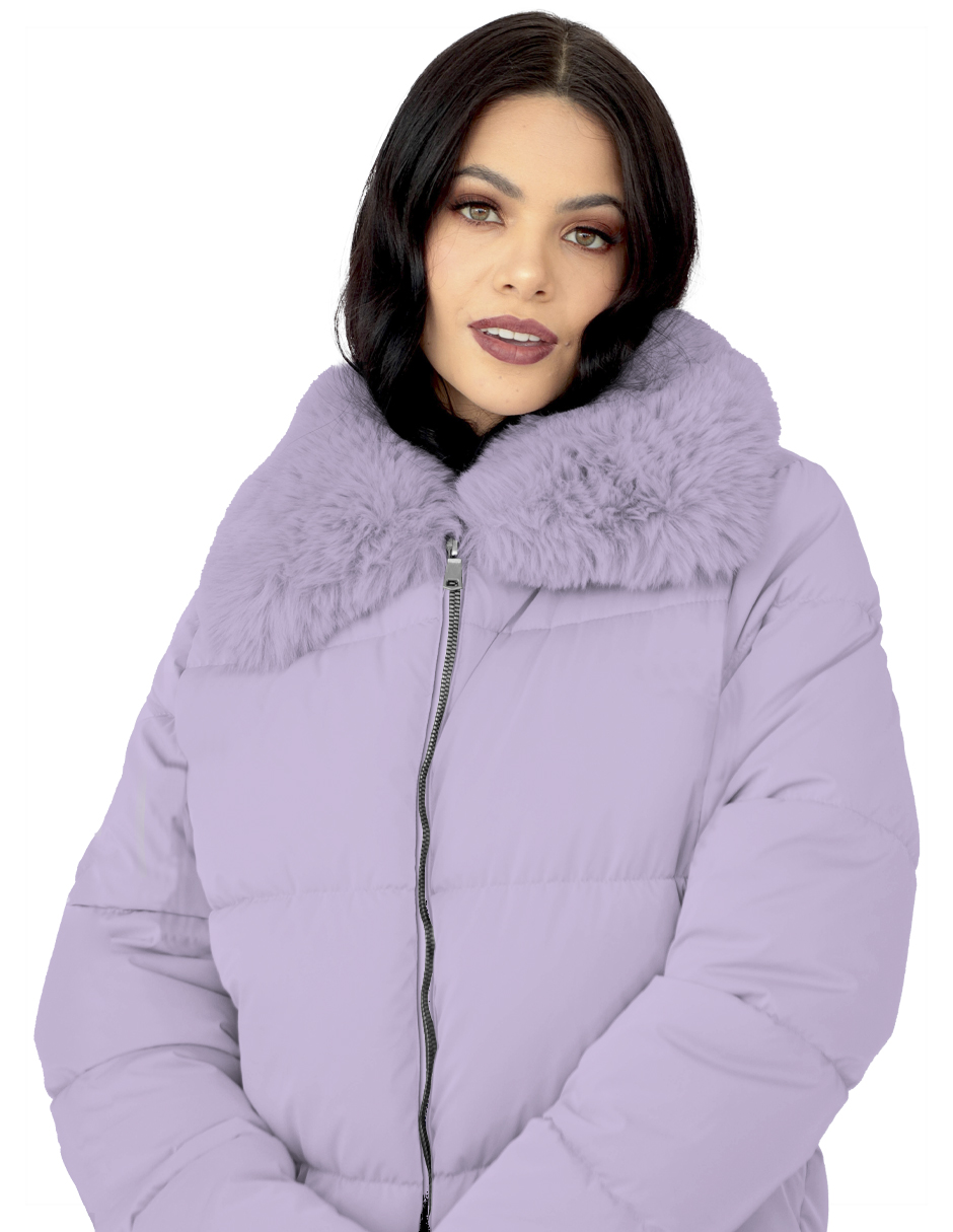 Foto 2 | Chamarra Mujer Cuello Con Peluche Acolchada Lila Roosevelt A273